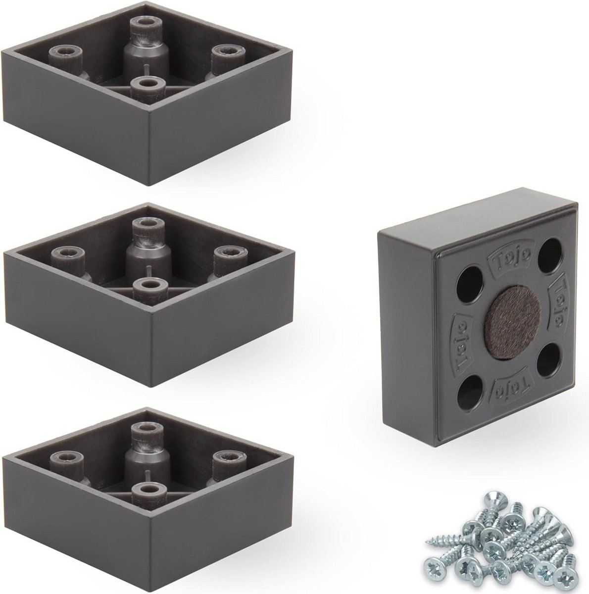 Zwarte vierkante meubelpoten met viltglijders - set van 4 - 2 cm hoog - perfect voor iedere ruimte