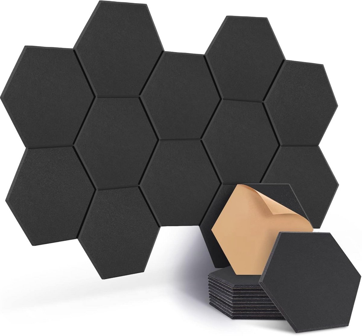Zelfklevende Akoestische Absorptiepanelen - 12 Stuks Hoge Dichtheid Geluidsisolatie - Zeshoekig Ontwerp