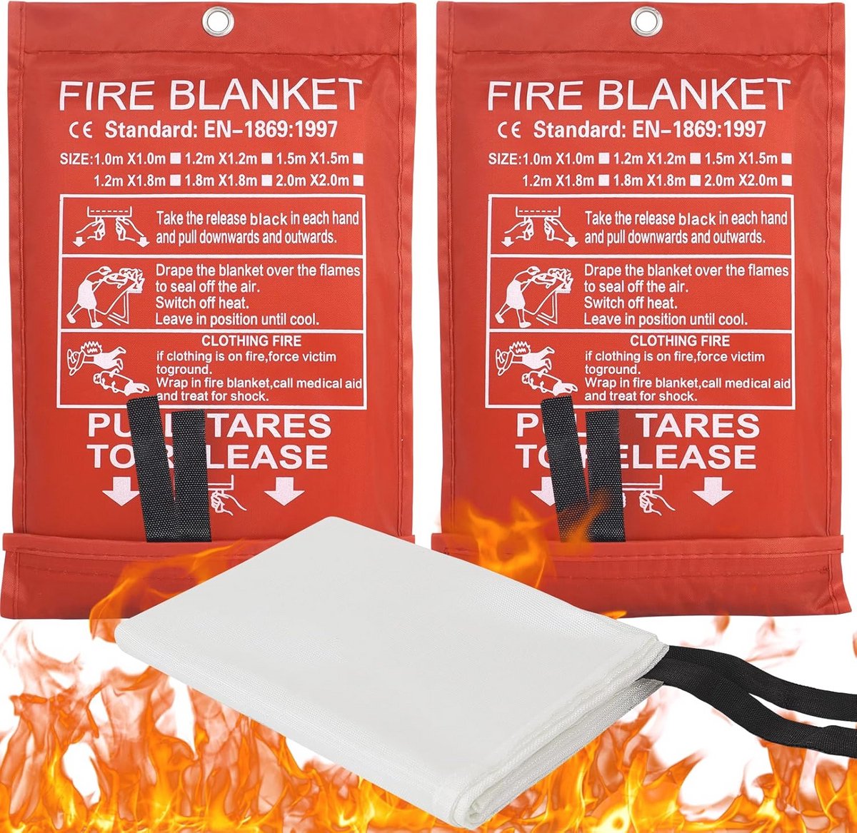 Set van 2 Herbruikbare Glasvezel Branddekens 100x100CM voor Veiligheid in Huis en Keuken