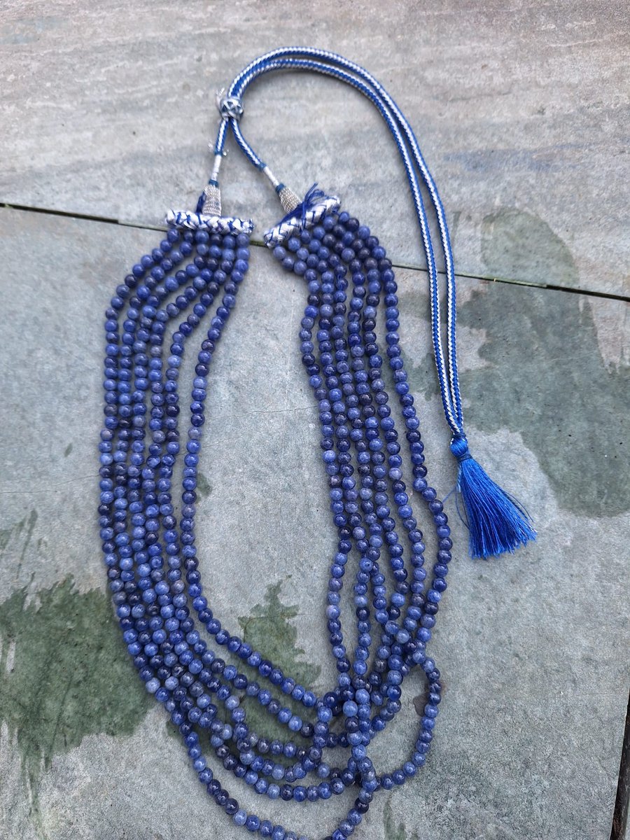 Gemstones-halssnoer rijke 6-strengs ketting natuurlijke saffierstenen gepolijst 42 cm