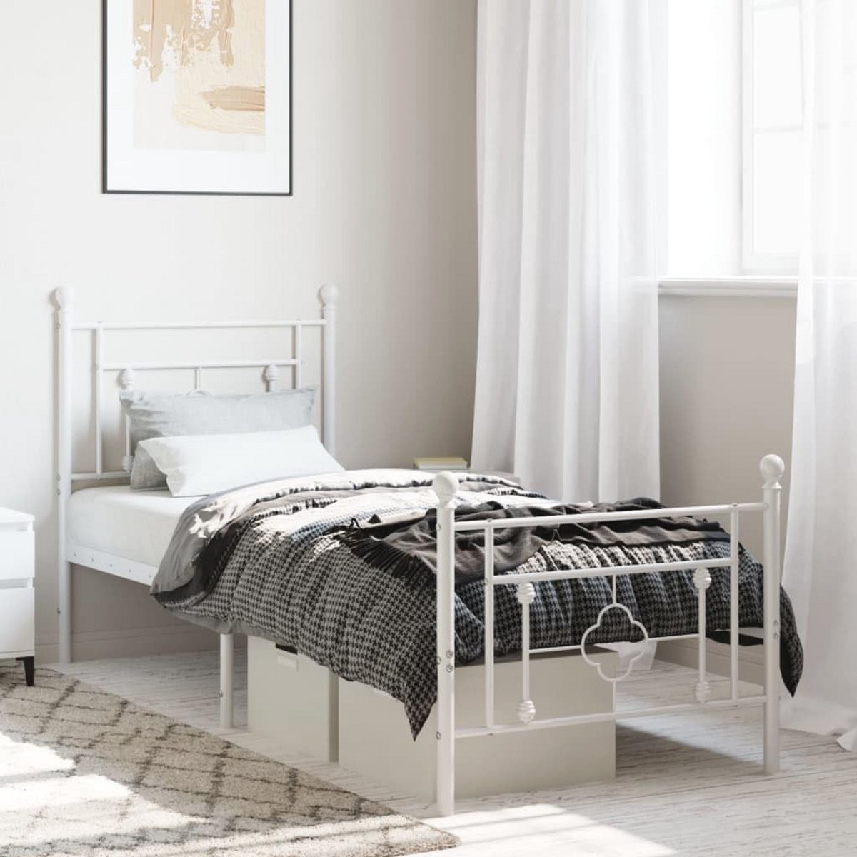 Bedframe met hoofdbord en voetbord metalen wit 80x200 cm