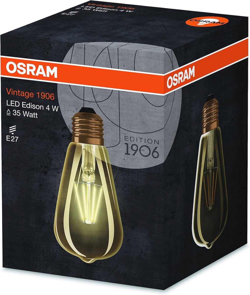 E27 LED Lamp - Warm Wit - Vintage 1906 - 6.50W - Helder Licht - Energie Efficiëntieklasse A++