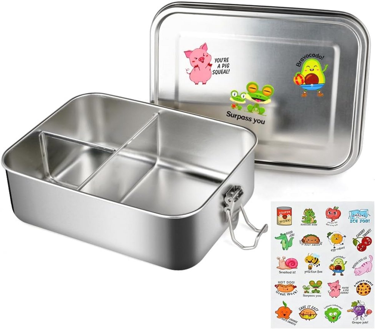 Roestvrijstalen lunchbox 1200 ml - Lekvrije brooddoos met vaste scheidingswand en 3 vakken - Vaatwasmachinebestendig en milieuvriendelijk
