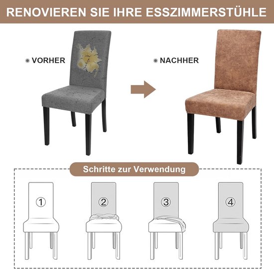 Elastische stoelhoezen set van 4/6 voor eetkamerstoelen - Vintage PU stretch - Wasbaar en afneembaar van Merkloos — afbeelding 5