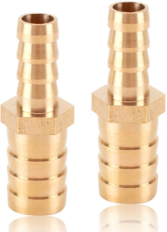 Akozon Messing buisfitting 2 stuks slang, barkop, messing, schotbuisfitting koppelaar, stekker adapter (6 mm