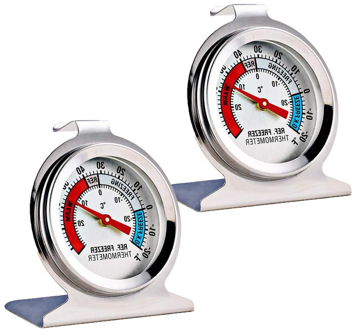 Koelkast Thermometer 2 Pack - Tot -30 tot 30 °C, Met Grote Wijzerplaat en Rode Indicator