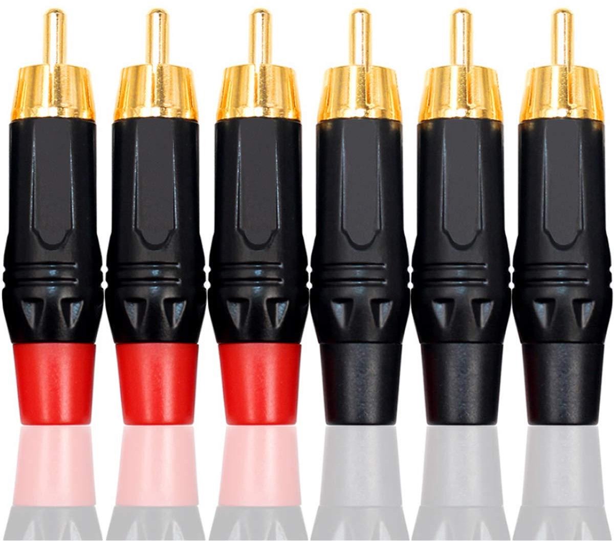 E-Ambar - Set van 6 vergulde soldeerbare RCA audio phono stekkers met kabelconnectoren