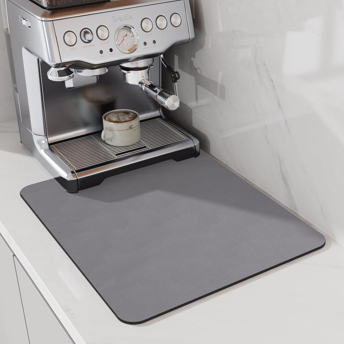 Koffiemat voor Onder Koffiezetapparaat - Absorberende Droogmat voor Aanrecht Mistgrijs 50x30cm