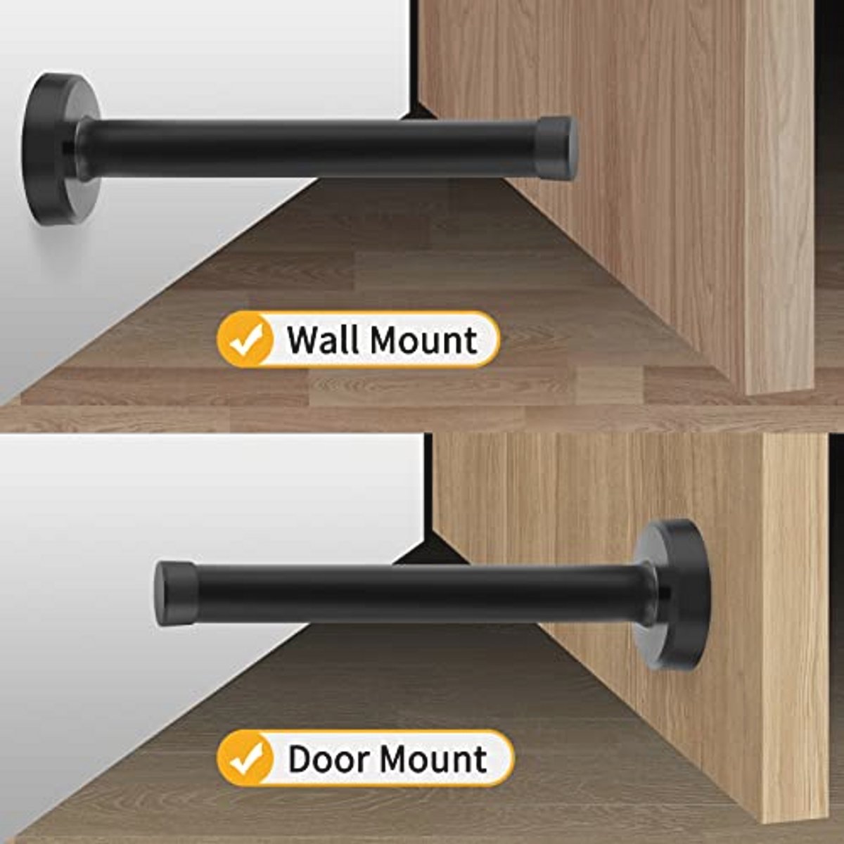 Deurstopper 6 Inch - Extra Lange Wandmontage, Zwarte Rubber en Roestvrij Staal, 2 Stuks