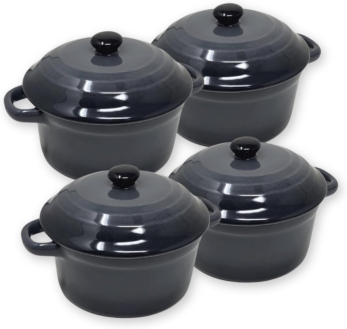 Kleine keramische ovenschalen met deksel - Set van 4