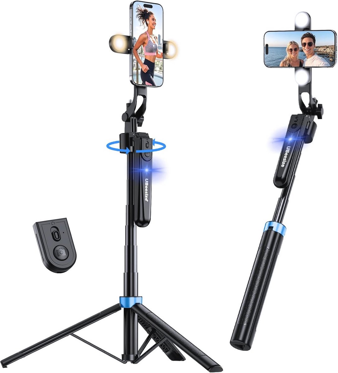 360° Rotatie Selfiestick Statief voor Mobiele Telefoons met Afstandsbediening en Gezichtsherkenning voor YouTube en TikTok