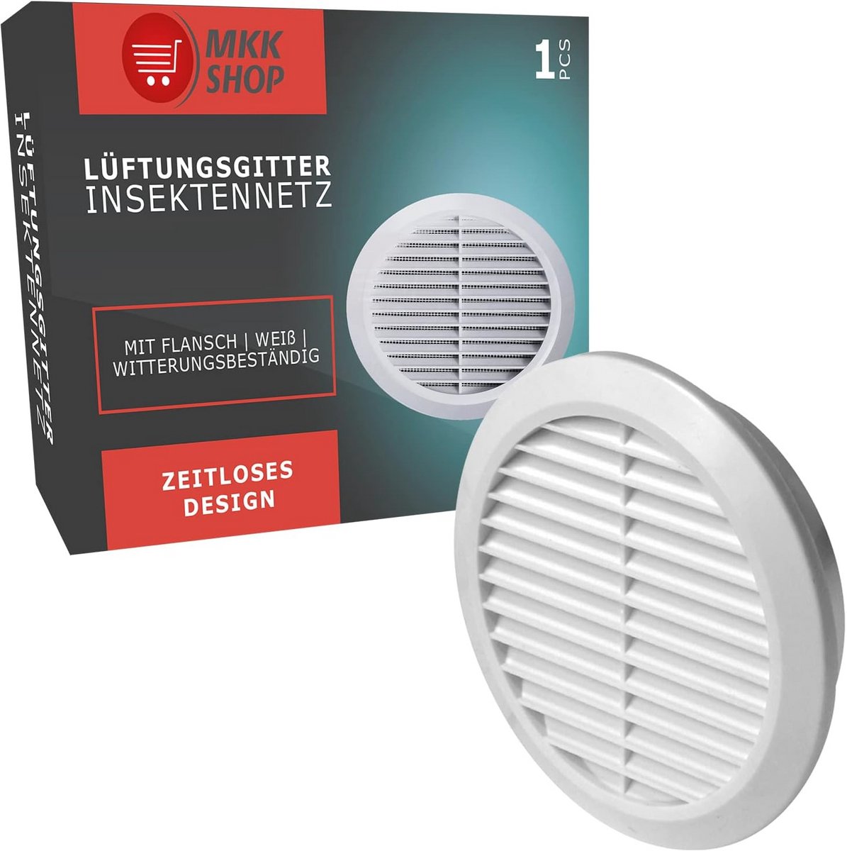 Ventilatierooster Ø 110 mm voor badkamer en wc - Kunststof wit met insectenwerend net