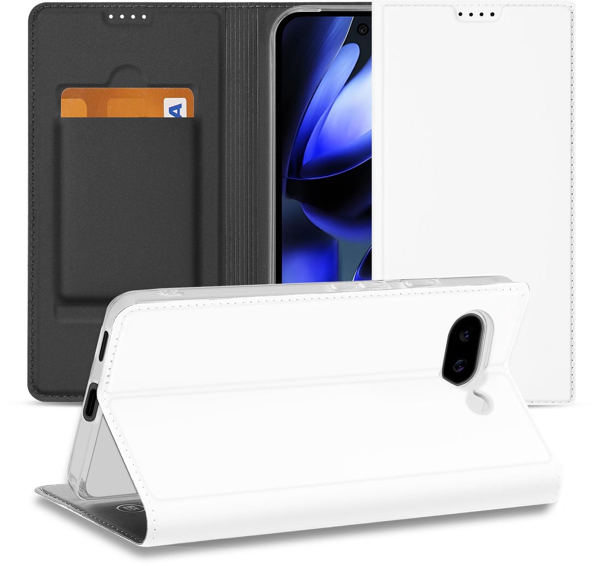 Google Pixel 9a Stand Case Hoesje Wit met Magnetische Sluiting