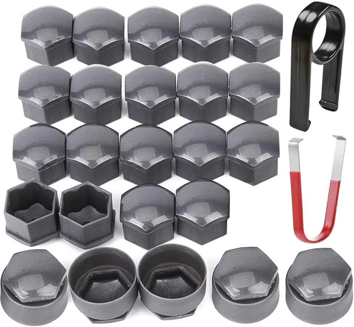 24-delige Wielmoerdop Set 17mm – Inclusief Anti-diefstal Doppen en Verwijderingsgereedschap voor Auto's