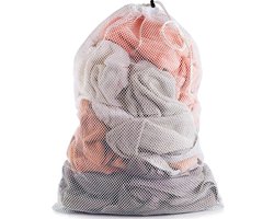 Grote waszak- Treksysteem - Trekbandsluiting - Polyester - Laundry bag - Laundry Bag - Wasnet – Waszakje - Groot XL - 60x90CM - Wit - LOUZIR