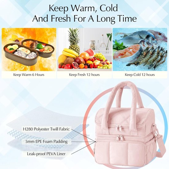 Lunchtas - Geïsoleerde Lunchtas Voor Mannen En Vrouwen - Koeltas - Zachte Lunchtas - Roze - Voor Werk, Picknicks En Reizen van Weekender Pro — afbeelding 5
