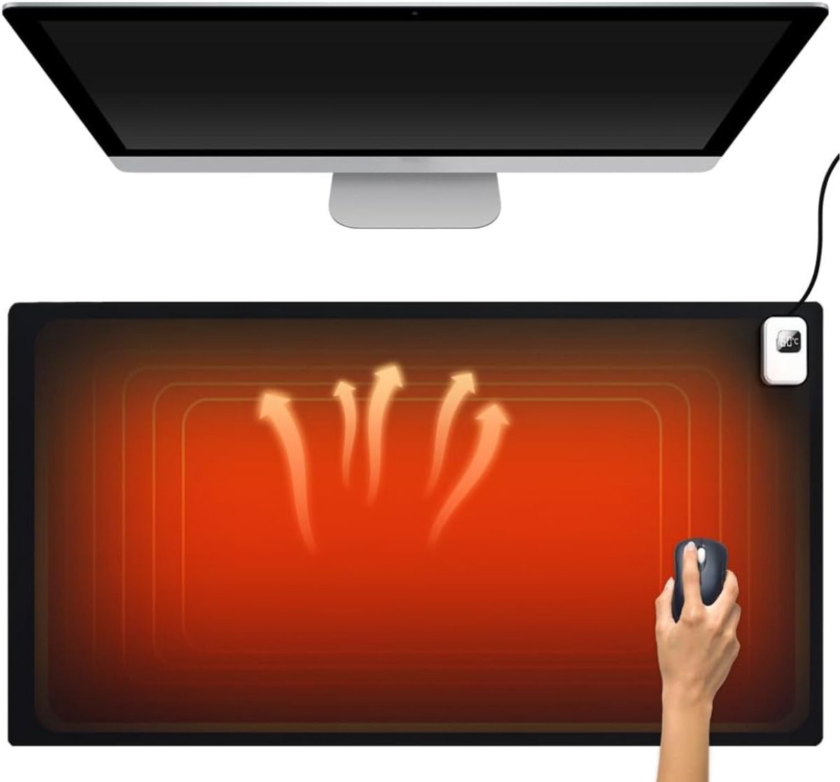 MMM® Verwarmde Muismat - Verwarmde Bureau Onderlegger - Handwarmer - 7 Verwarmingsniveaus - Waterbestendig- Zwart - ‎82 cm x 40 cm