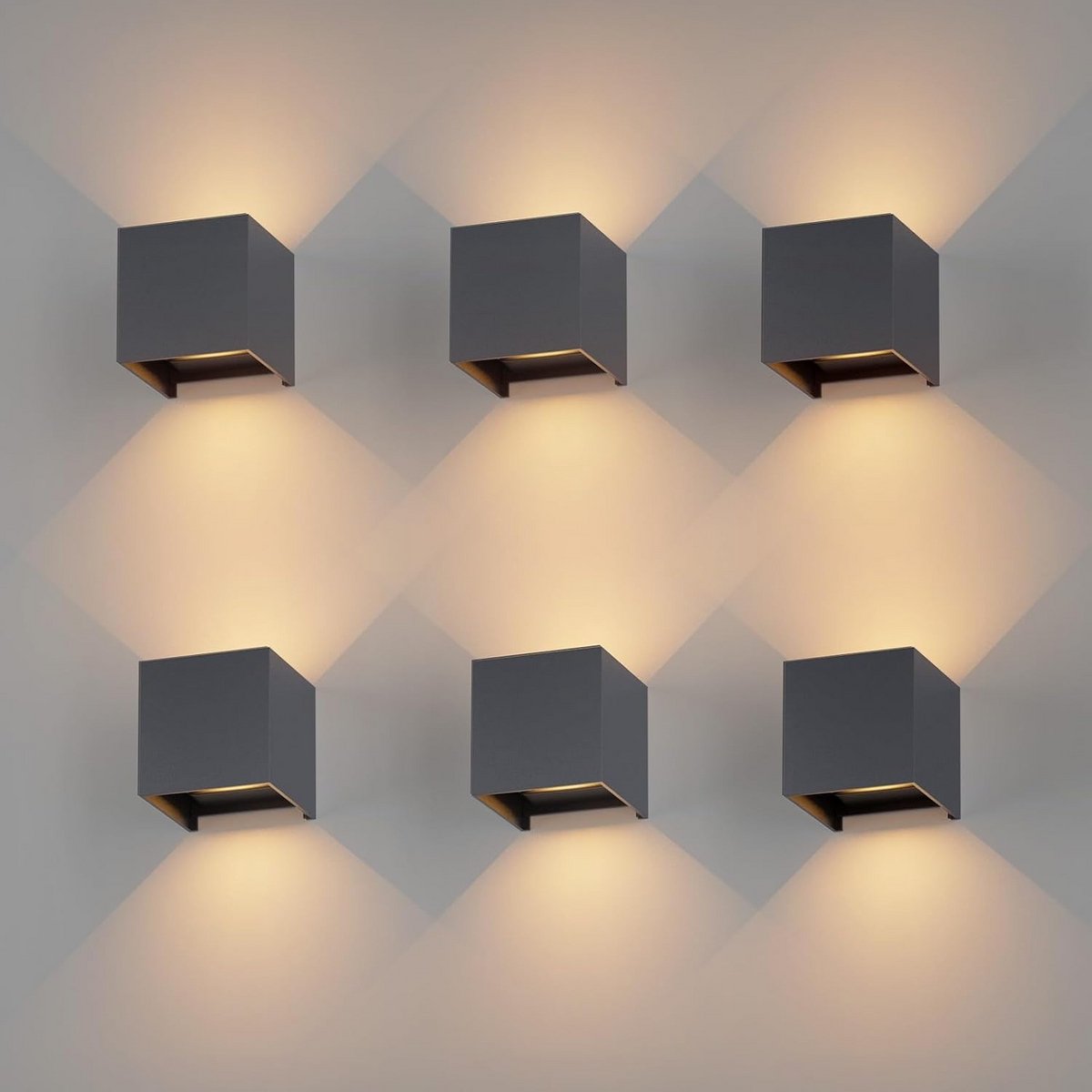 K-Bright 6 stuks wandlampen voor binnen en buiten, 12 W, met instelbare stralingshoek, led-wandlampen, 3000 K, warmwit, IP65, antraciet