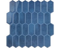 WalDecoo Lange zeshoekige tegels voor keuken, dikkere pel-en-plak wandtegels, 10 vellen 3D zelfklevende wandtegels, blauw 30 x 30 cm tegelstickers voor keuken en badkamer.