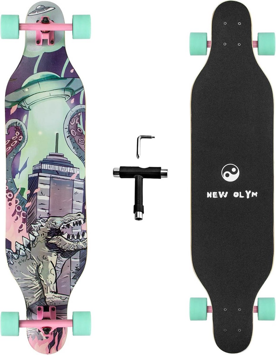 Drop Through Longboard Skateboard voor Jongeren en Beginners – 8 Lagen Esdoorn