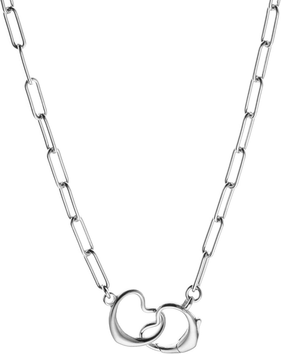 Damesketting 925 Zilver of Verguld met Hartjes schakels - Paperclip Kettingschakel - Verschillende lengtes