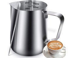 RVS Opschuimkan Met Maatstreep - 600ML - Perfect Voor Latte Art & Cappuccino