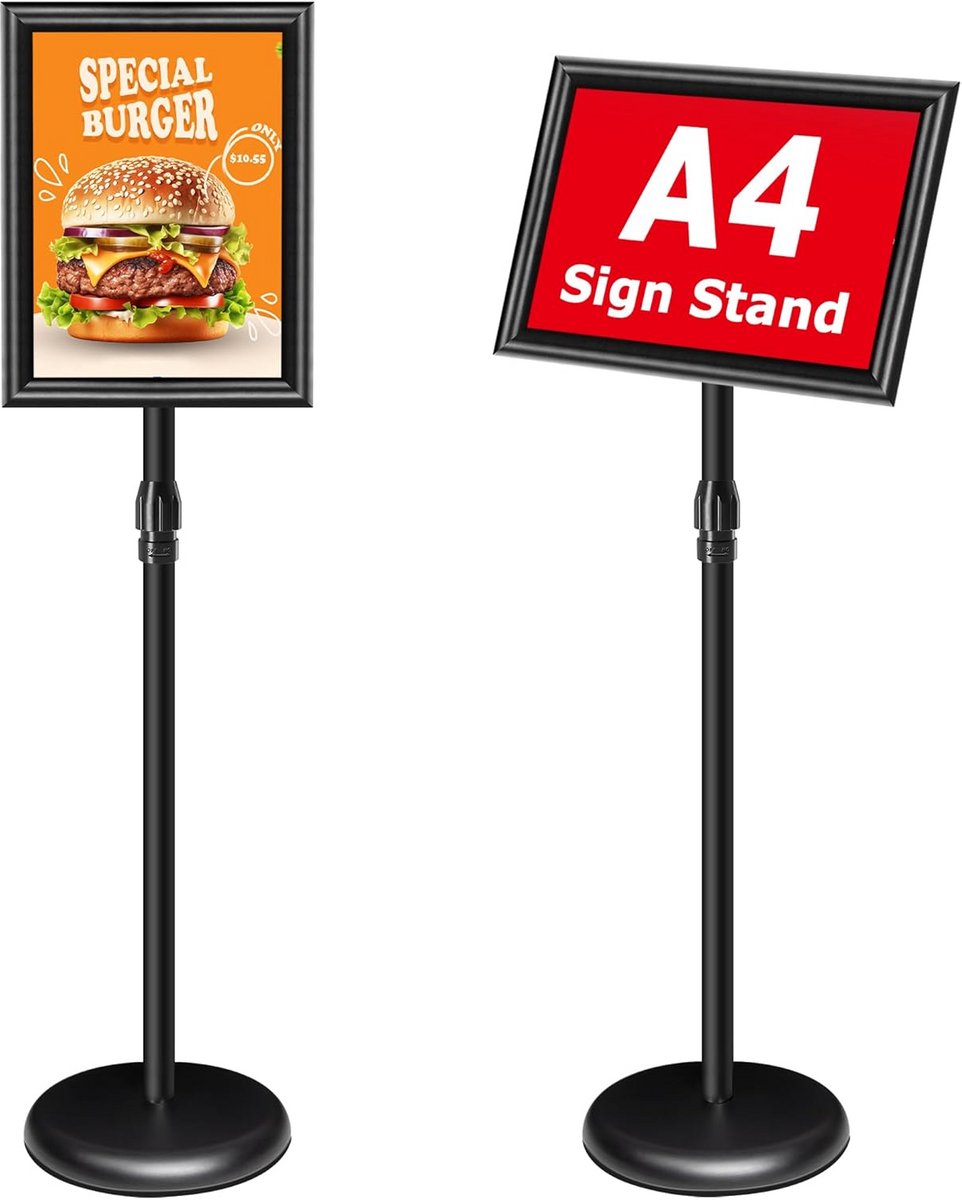 Verstelbaar Posterstandaard A4/A3 - Staande Menubordhouder Binnen/Buiten