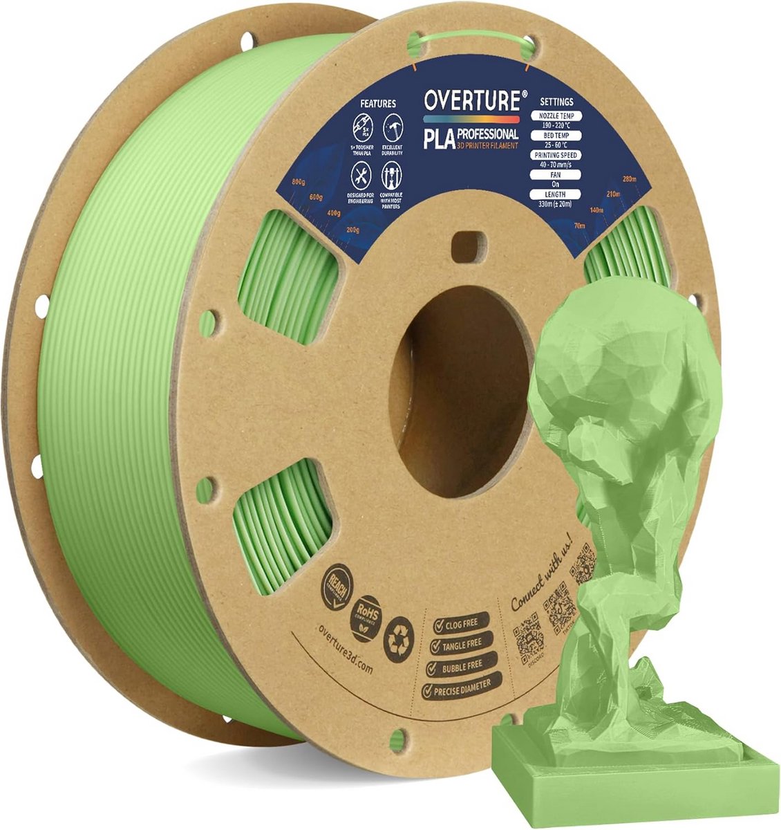 Sterk PLA+ Filament voor 3D Printers 1.75mm Hoogwaardige Duurzaamheid 1kg Lichtgroen