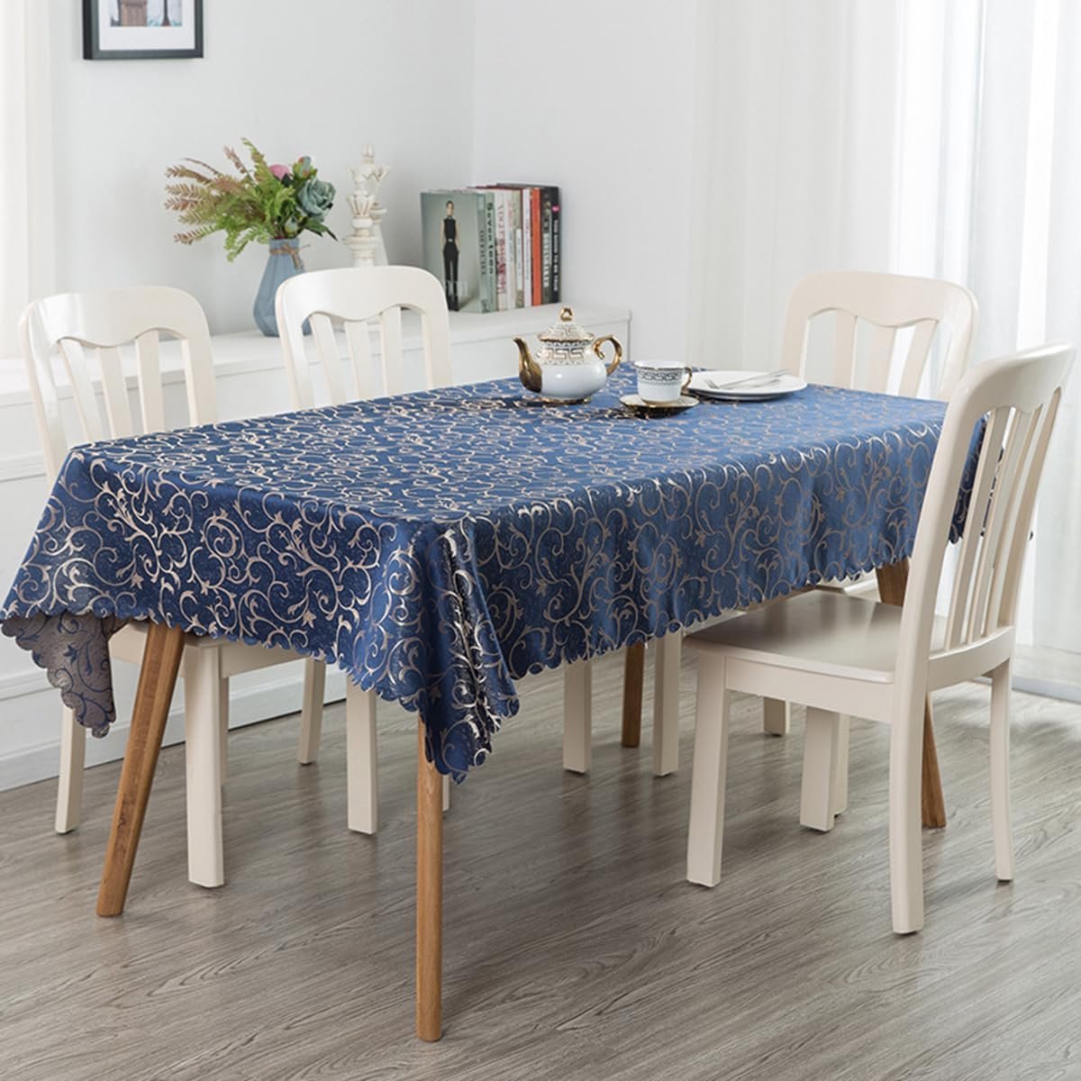 Rond Tafelkleed Jacquard Navy Blauw 160 cm - Luxe en Stevig voor Thuis en Feesten