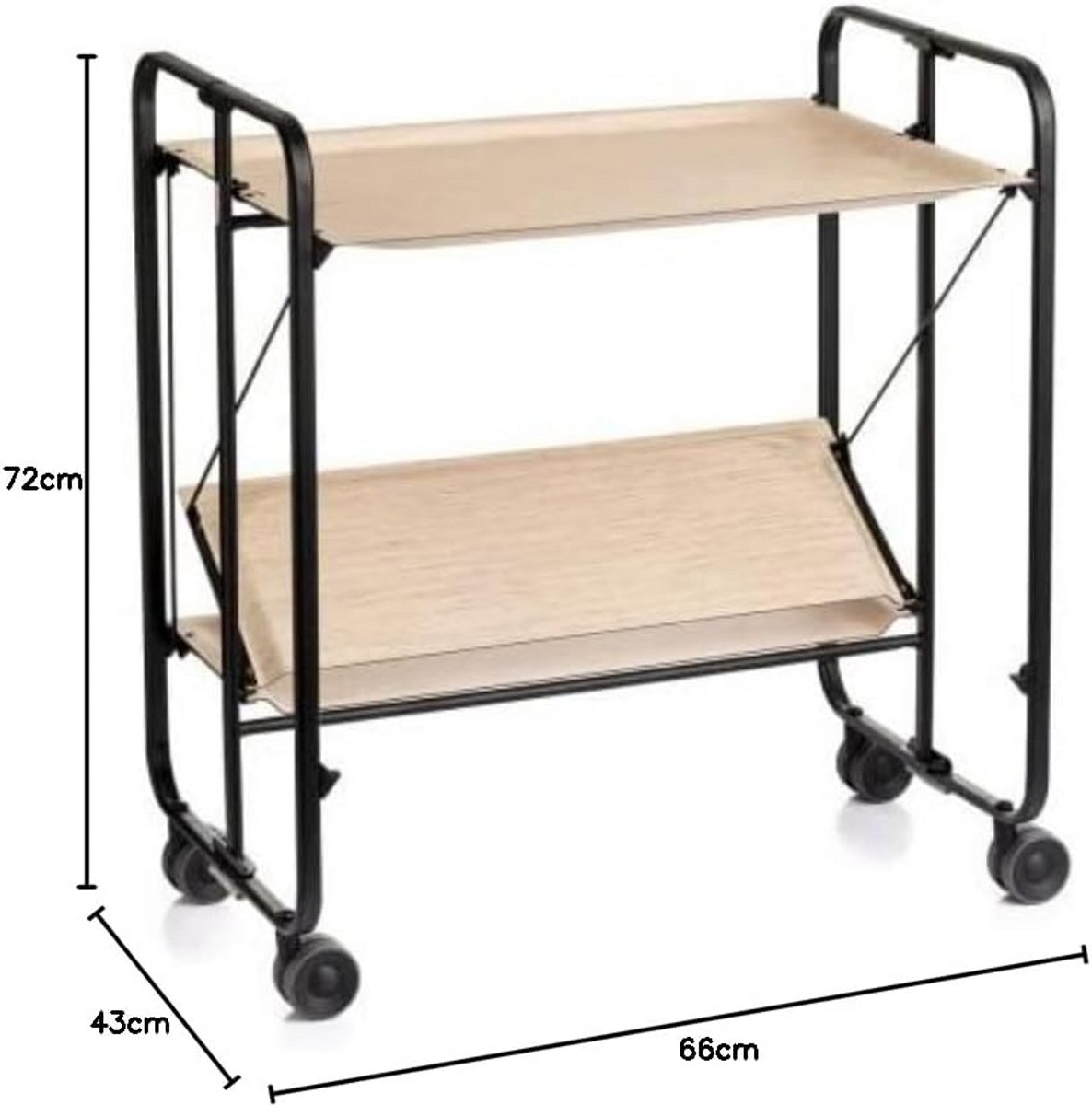 Inklapbare Serveerwagen met 2 Plateaus, Zwart Frame