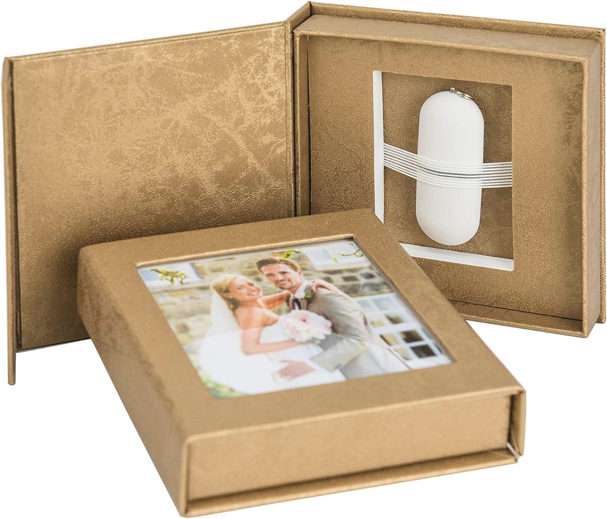 USB Opbergdoos voor Flash Drives met Beeldvenster - Goud