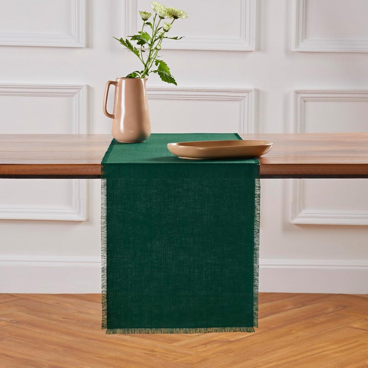 Linnen Tafelloper met Franjes 36x90 cm - 100% Puur Linnen Tafel Runner Wasbaar