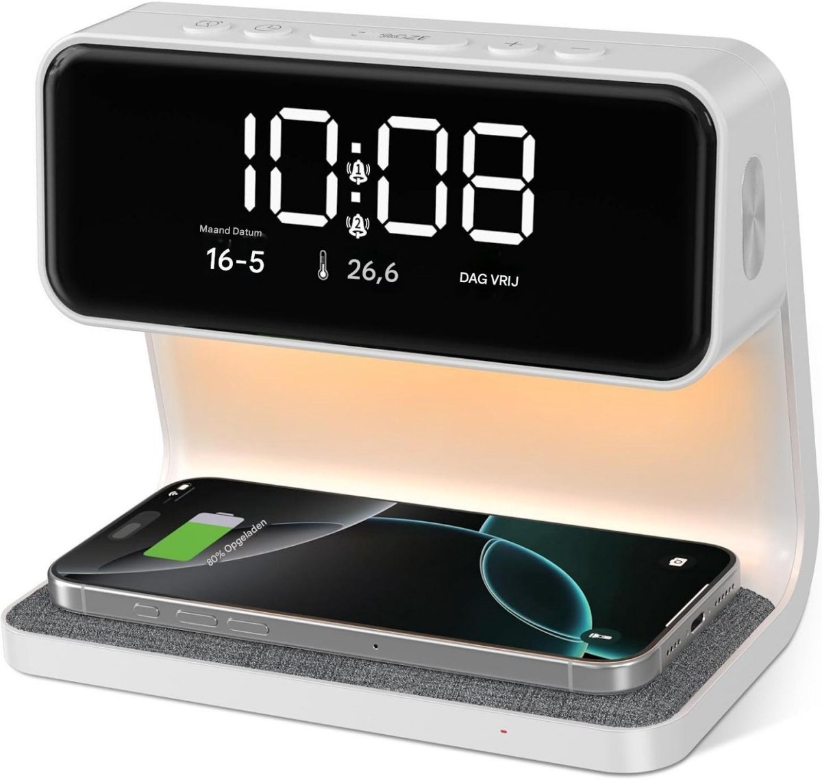 GELLDG Digitale wekker - Ochtendwekker - Met 15W draadloze oplader - LED-temperatuurweergave - Dubbele alarmen - Snooze-functie - 12/24-uurs tijdweergave - Aanraakgevoelige dimfunctie - licht wekker - Wit