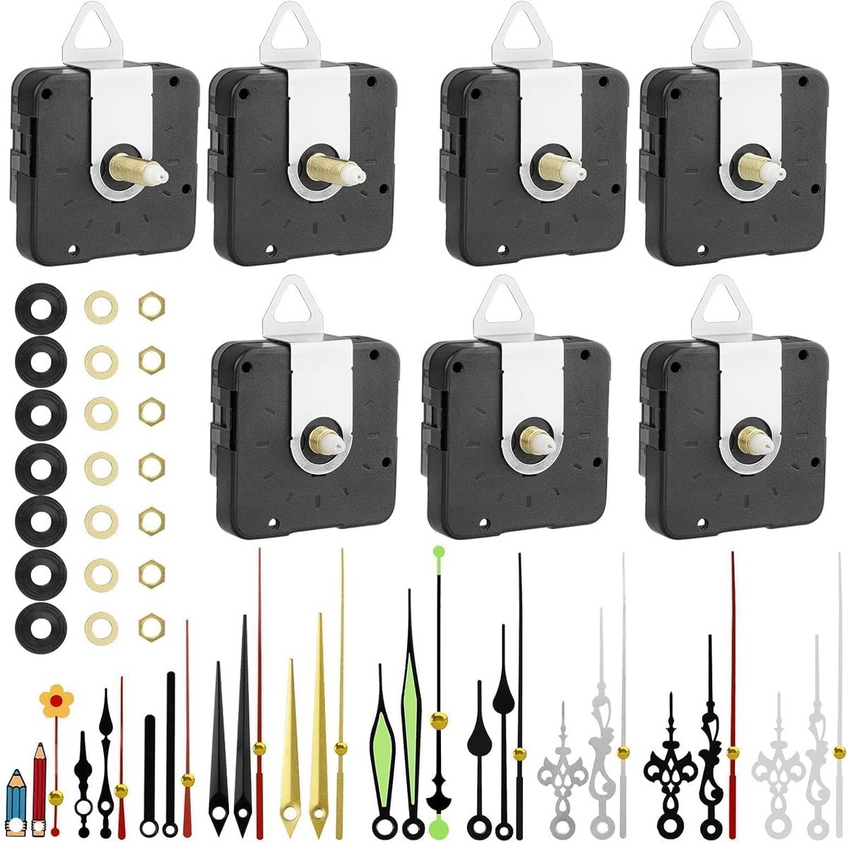 EEEKit Clock Mechanisms, 4 Pieces Quartz Wall Clock Mechanism Replacement with 4 Sets Wooden Hands for DIY Clock Repair