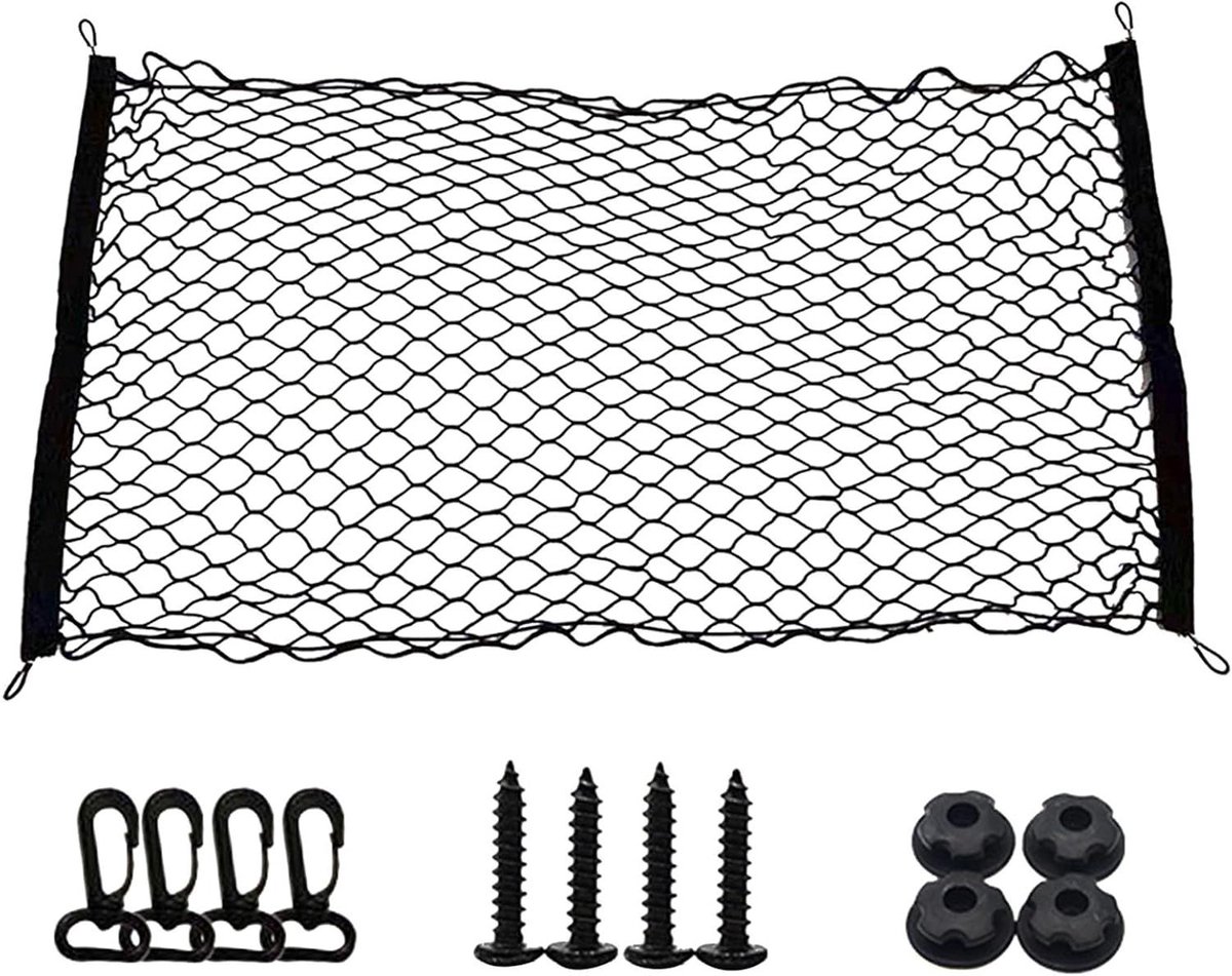 Bagagenet - auto bagagenet - elastisch kofferbaknet - 110x60 cm - met 4 ABS-haken - voor auto kofferbak - camper - voorwerpen bevestigen - zwart - geschikt voor bagage opslag
