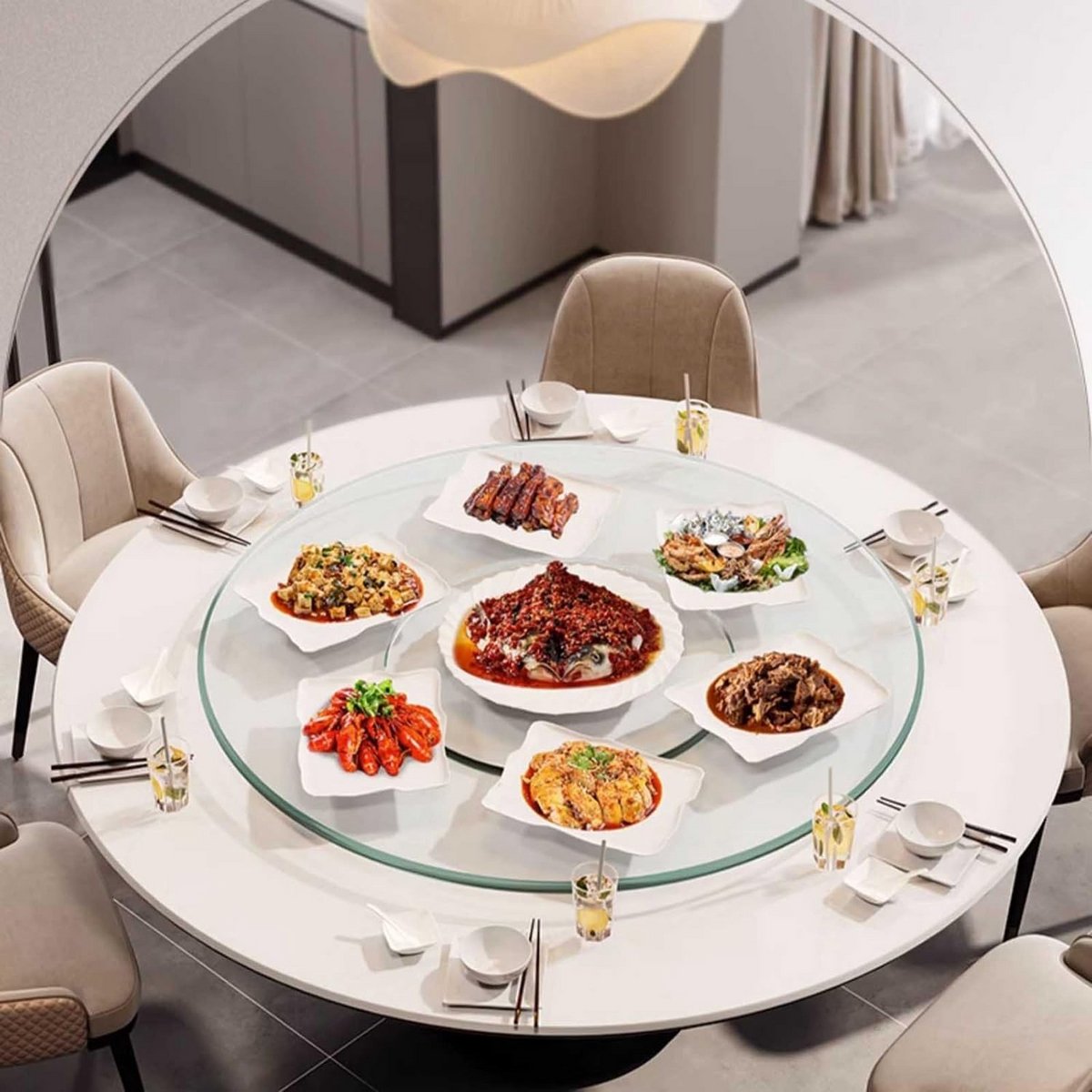 Ronde Draaiplateau voor Eettafel van Gehard Glas met Stille Lagers