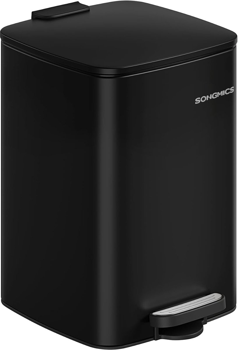SONGMICS - Keukenprullenbak - pedaalemmer - afvalbak - 20 Liter - staal - met binnenemmer - Soft Close - zwart