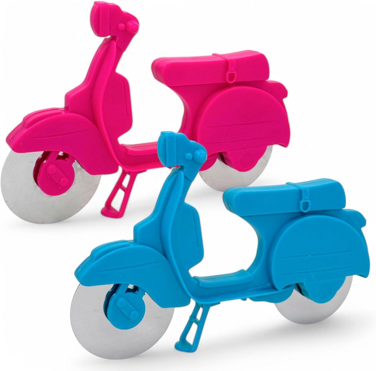 Originele Pizzasnijder in Scooter Vorm met Standaard, Roestvrij Staal