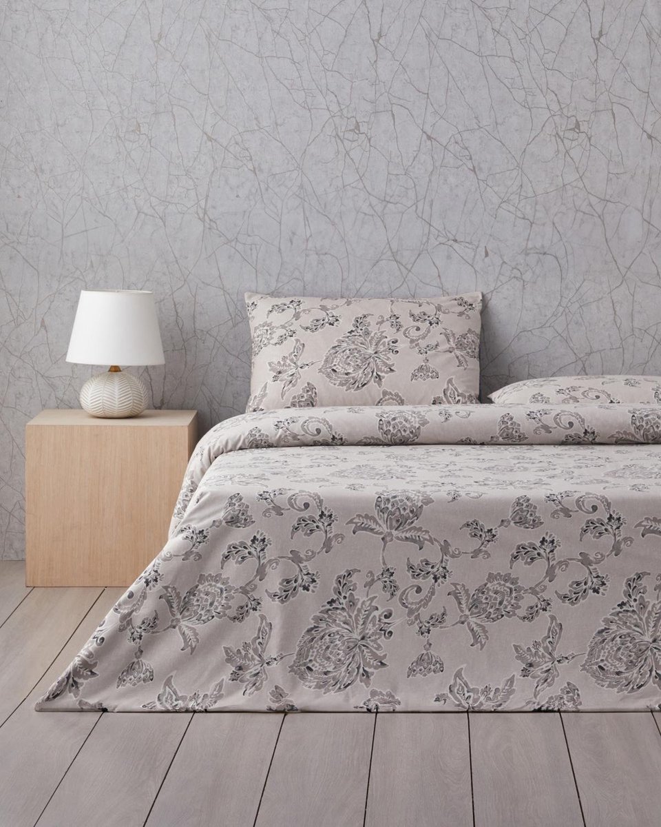 English Home Curioleaf Dekbedovertrek 160x220 cm – Eenpersoons - 100% Katoen – Incl. Hoeslaken 100x200 - 1x Kussensloop – Beige