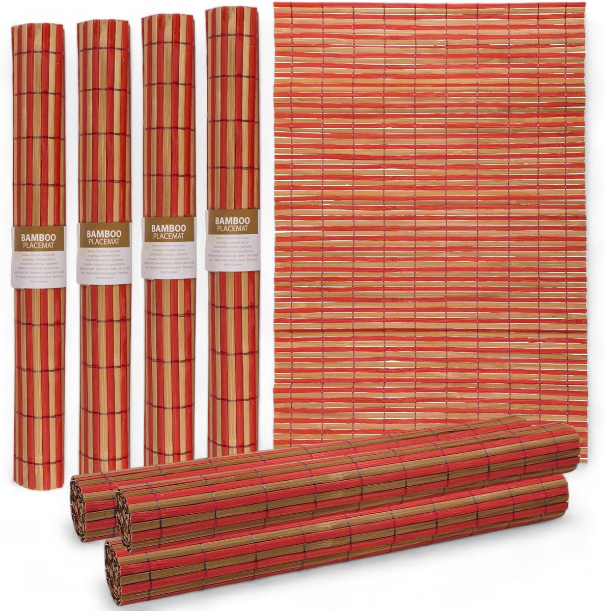 Set van 4 Bamboe Placemats 30x45 cm - Tafelmatten Set Robuust en Oprolbaar