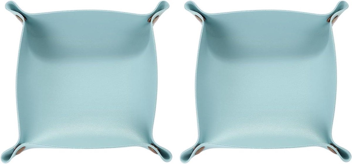 Opvouwbaar Draagbaar Nachtkastje - Opbergvakken - Uniseks - PU-leer - Kleine Plank - Draagbaar Ingangsnachtkastje - Sleutelportemonnee - Horloge Sieraden - Kubus - Lichtblauw Oppervlak