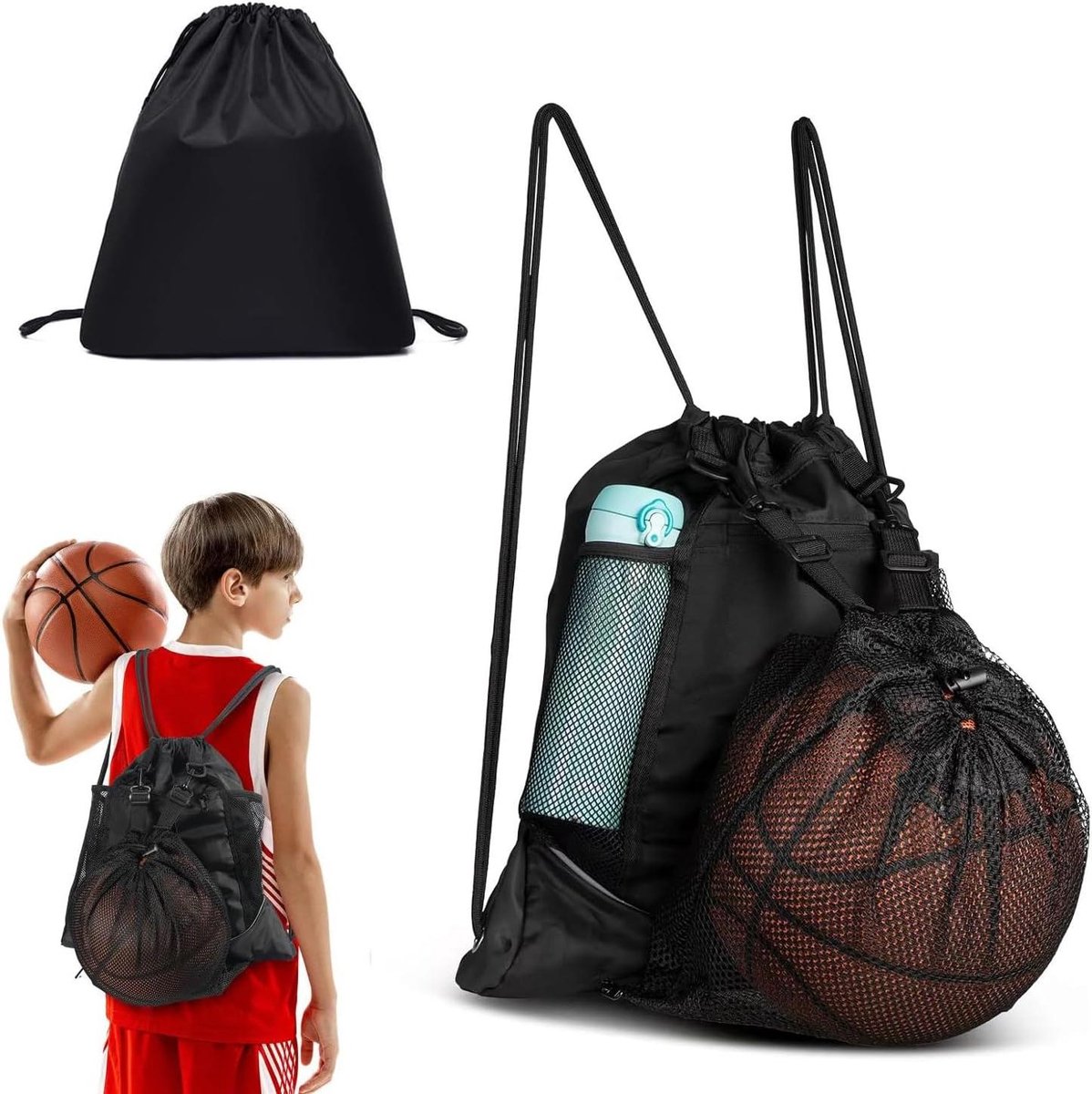 Gymtas – waterdichte sporttas – basketbal schooltas – trekkoord – ritssluiting – opbergmogelijkheden – voetbal basketbal – zwart.