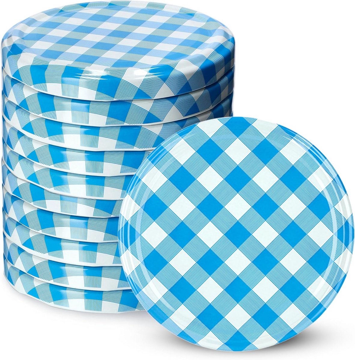 10x Schroefdeksels 82mm Twist-Off Deksel Blauw Geruit voor Weckpotten