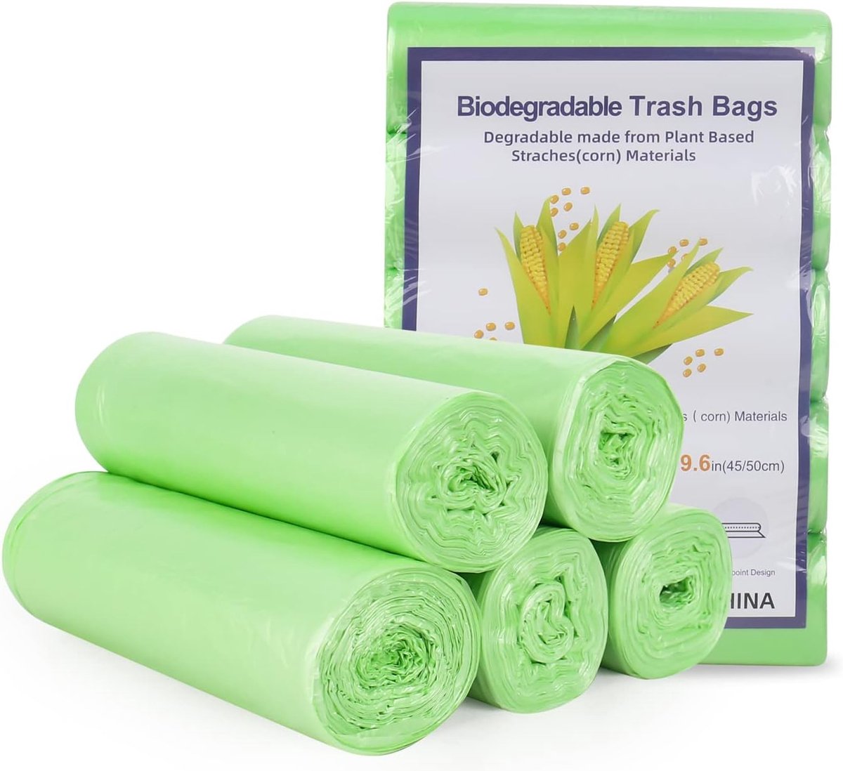 100pcs Organic Waste Bags - 5 Rolls Eco-Friendly Compostable - Degradable Waste Bags voor Keuken - Kantoor - Woonkamer (Groen, 50x60cm)
