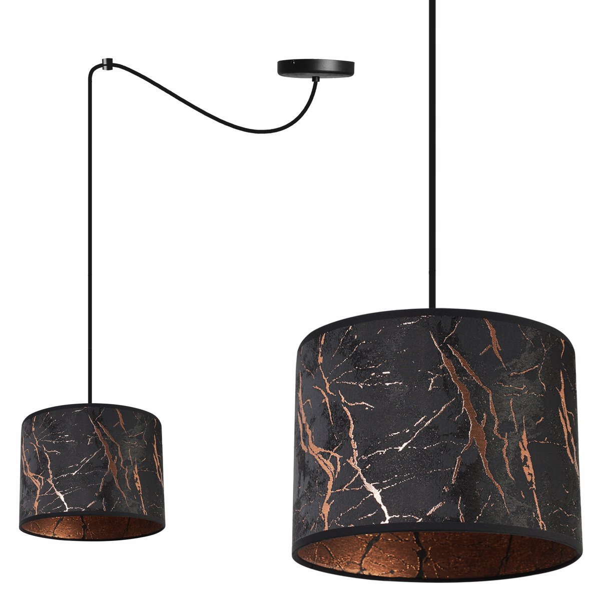 Light-Home Werona – Hanglamp – Zwart Metaal – Zwarte Kap met Koper – Hoogte Verstelbaar