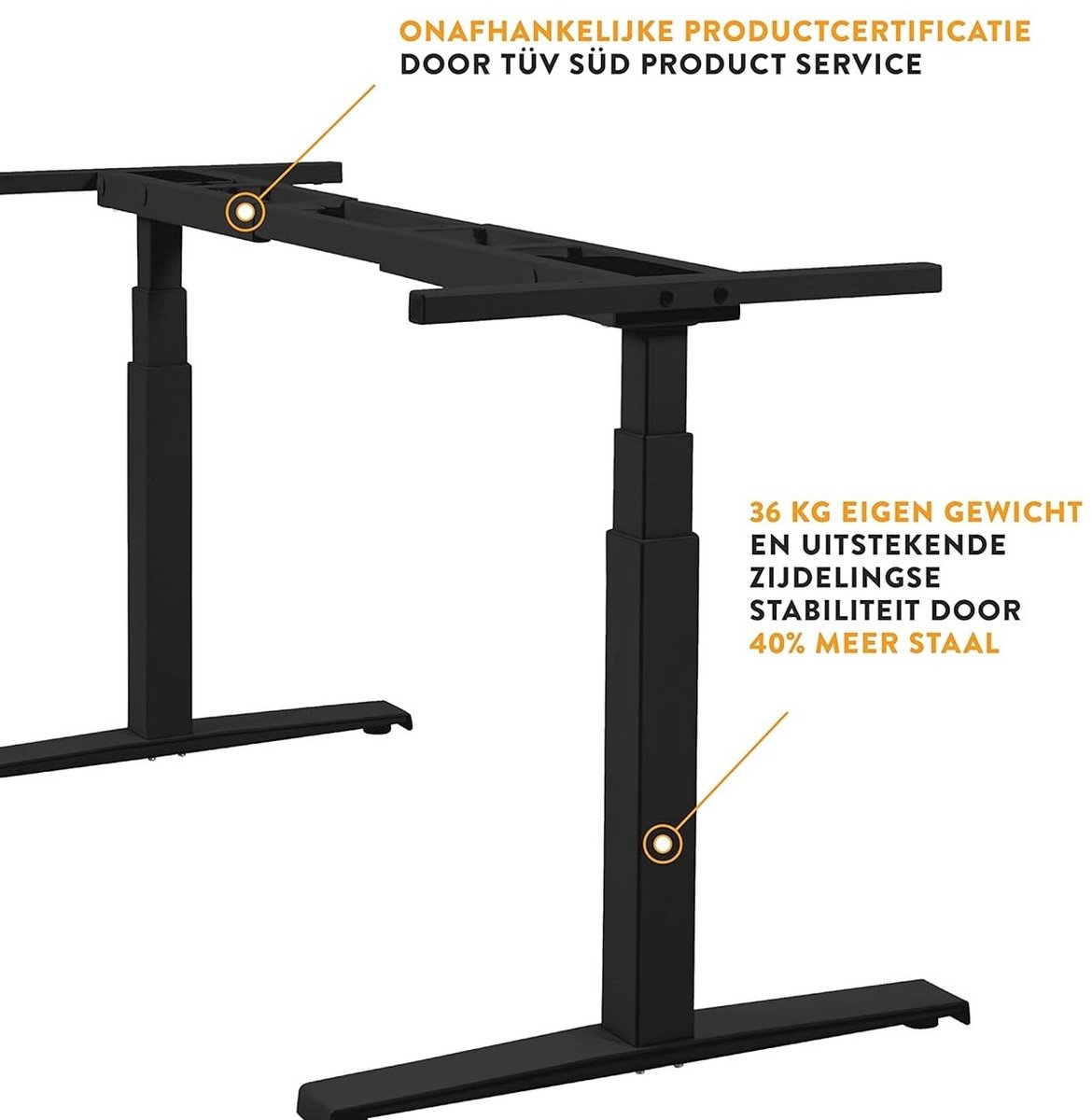 Premium Elektrisch Verstelbaar Bureau – Snelle 80 mm/sec Hoogteverstelling, Touchscreen met Geheugenfunctie, Modern Botsveilig Design, Robuuste Stalen Basis, 180x74 cm, Zwart