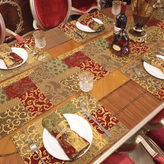 TOPLUXE Luxe Tafelloper met Kwastjes, Dubbellaags Damast Tafelkleed TOPLUXE Luxe Tafelloper met Kwastjes, Dubbellaags Damast Tafelkleed