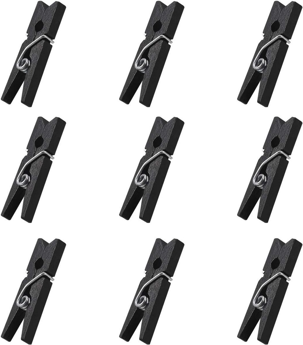 Mini houten wasknijpers voor knutselen en decoratie - 100 stuks zwart