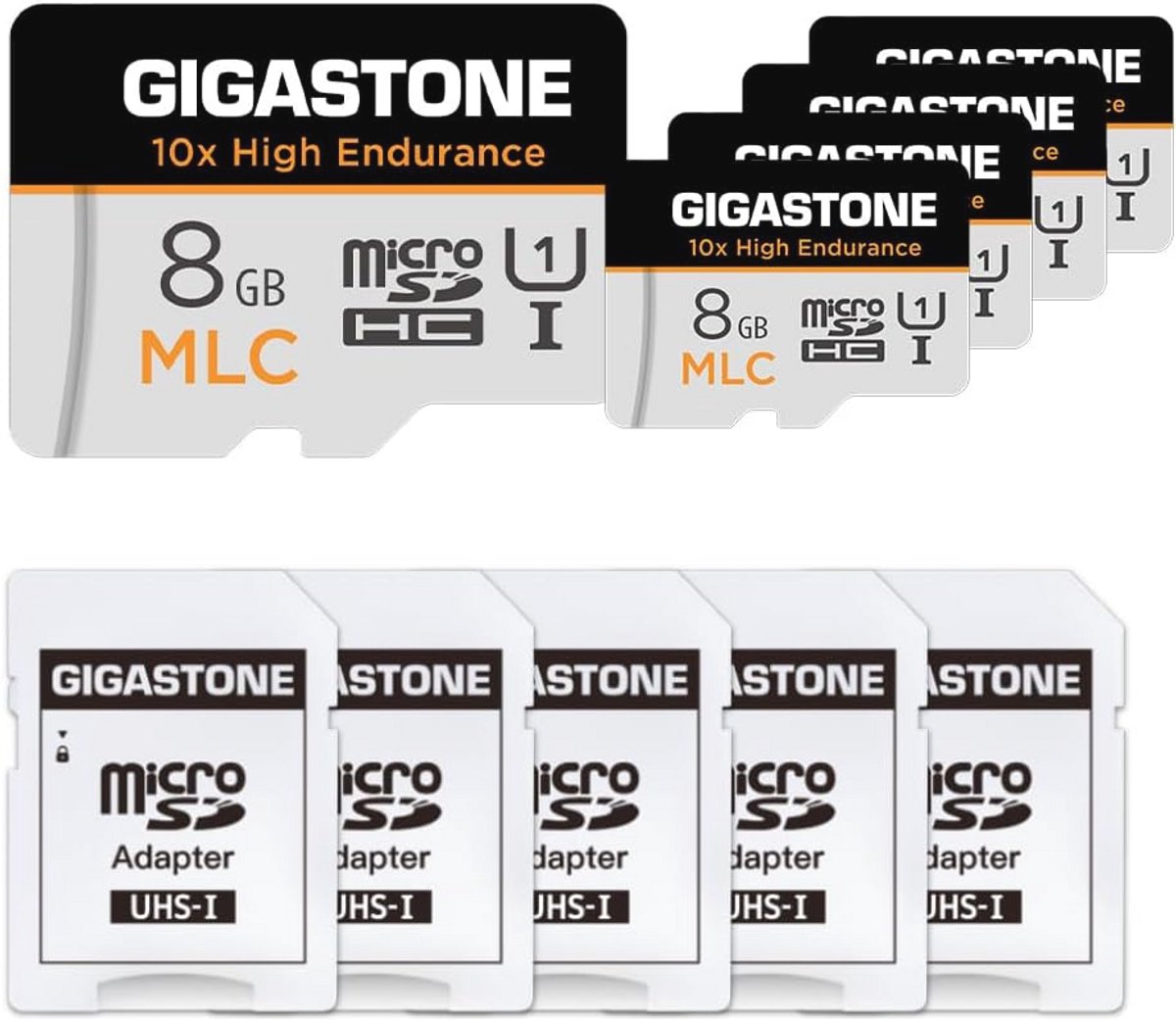 8GB 5-pack micro SD geheugenkaart, MLC 10x High Endurance, SDHC UHS-I U3 - klasse 10, V30, 4K, 90/40 MB/s