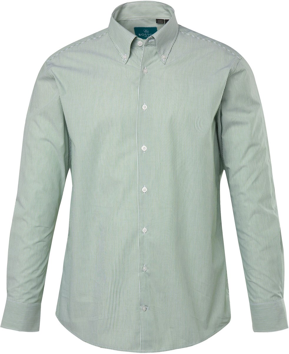 Boston Park - Heren - Gestreept overhemd lange mouwen buttondownkraag - Grasgroen - Maat 7XL